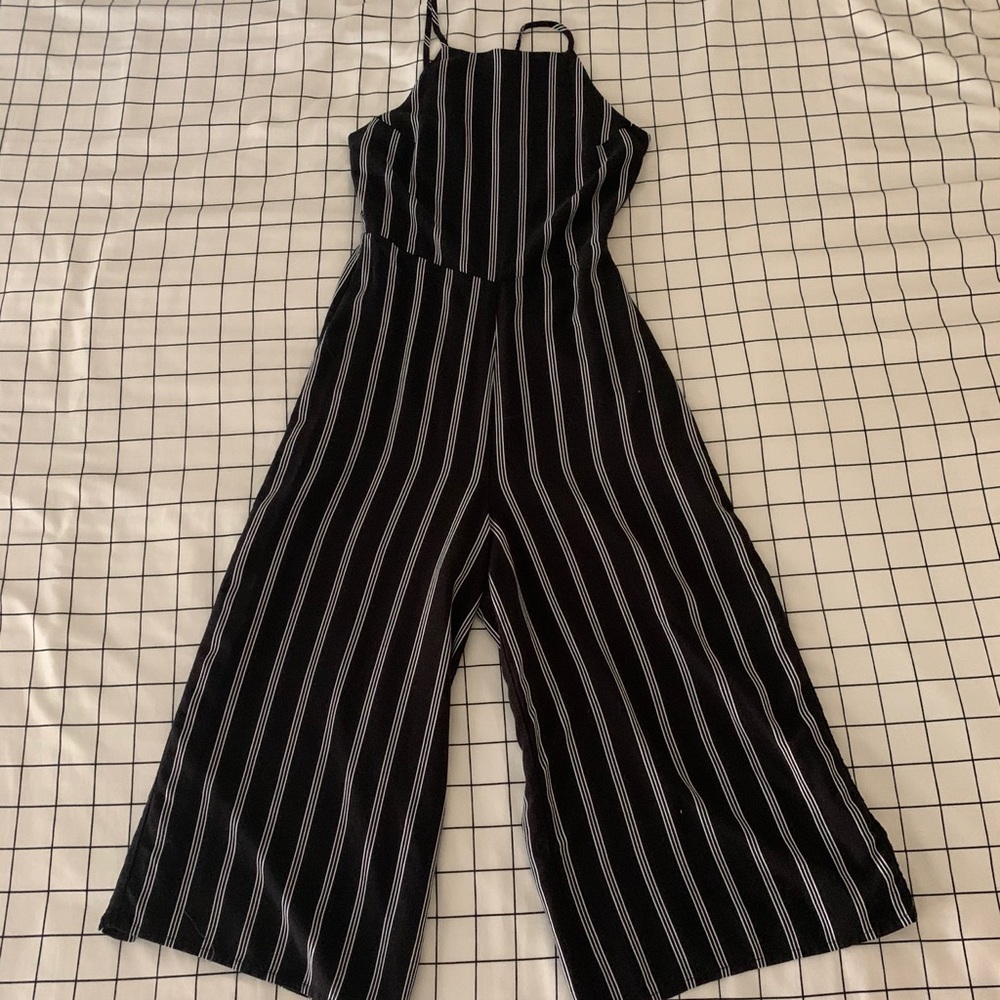 GB Striped Romper with cropped legs and open back